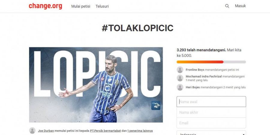 Geram dengan Manajemen Persib, Bobotoh Buat Petisi Tolak Perekrutan Srdjan Lopicic