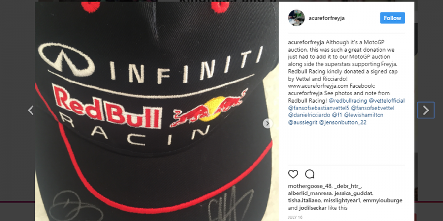 Simpati Terus Mengalir Untuk Freyja, dari MOTO GP Hingga F1