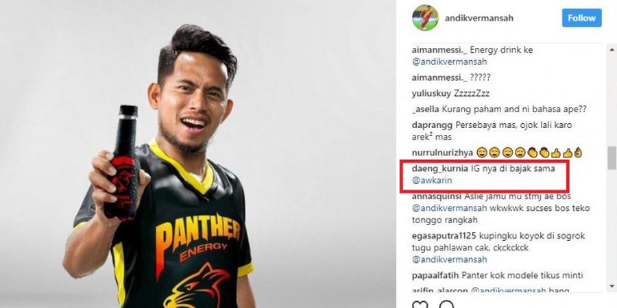 Unggah Foto Endorse, Instagram Andik Vermansyah Dibajak Awkarin?