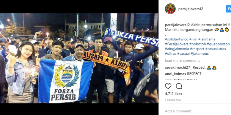 Aksi Damai Jakmania dengan Bobotoh, Netizen Sebut Almarhum Ricko Sebagai Pahlawan Perdamaian