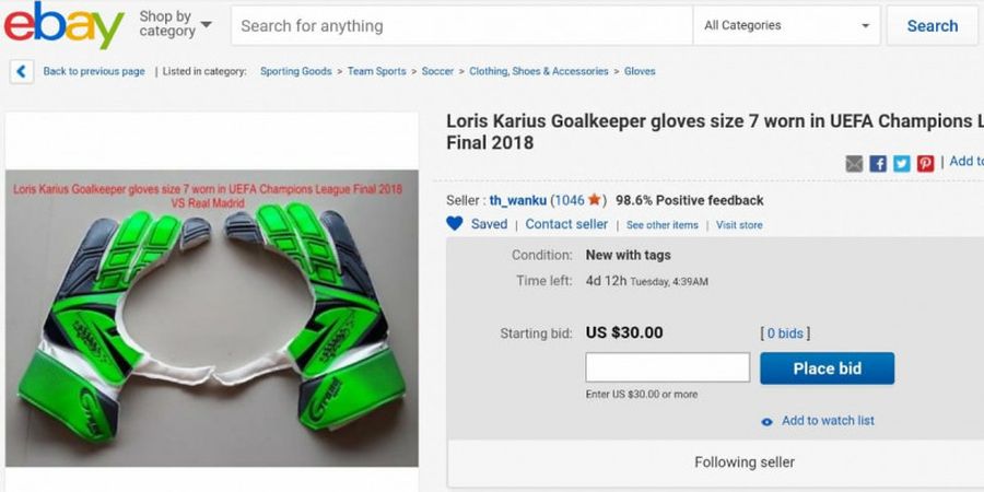 Siapa Mau? Sarung Tangan Loris Karius Saat Final Liga Champions Kini Dijual di Situs Jual Beli Online