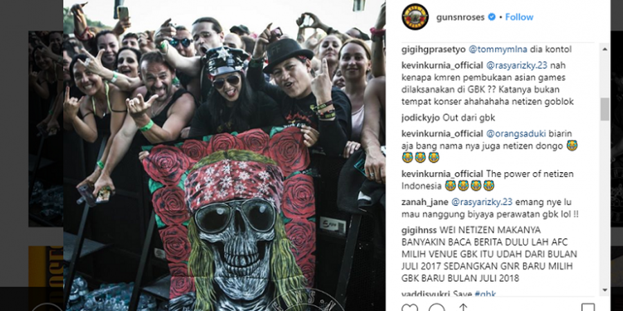 Jadwal Bentrok dengan Turnamen Piala Asia U-19, Netizen Serbu Akun Instagram Guns N' Roses