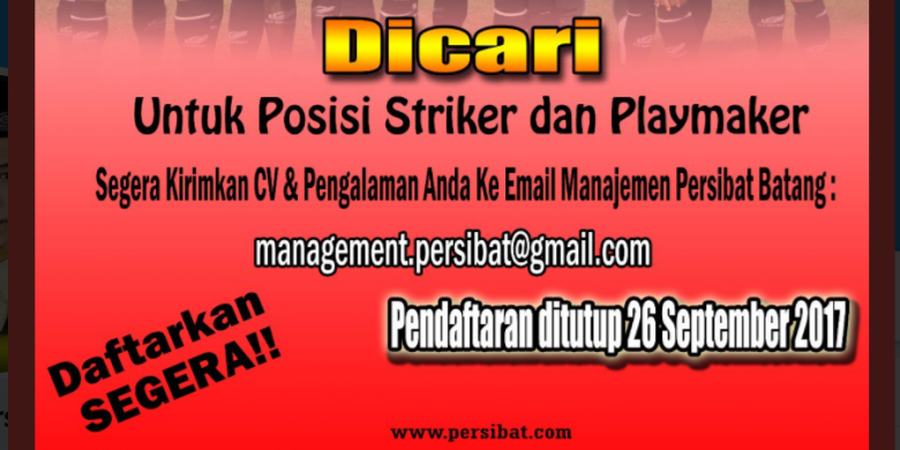 Sedang Menganggur dan Hobi Main Sepak Bola? Siapkan CV Terbaikmu Persibat Batang Buka Lowongan Pekerjaan