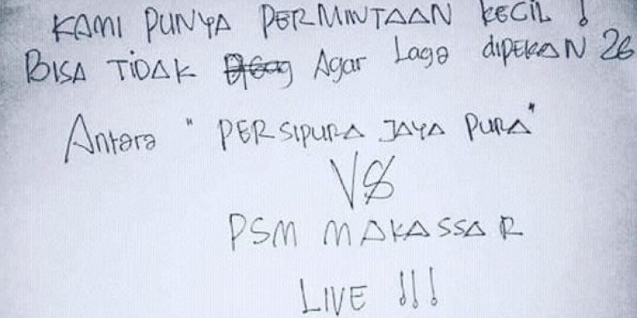 Pendukung PSM Makassar Sampaikan Surat Mengharukan untuk Operator Liga 1, Ini Isinya