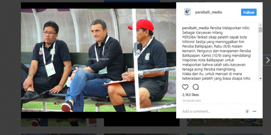 Milomir Seslija Menghilang, Begini Komentar Netizen di Instagram Persiba