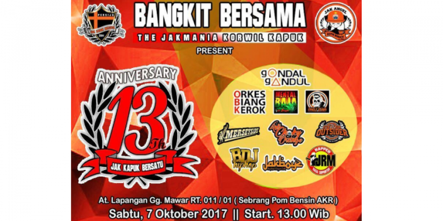 Anniversary Ke-13 Jakmania Korwil Kapuk Adakan Acara Musik dan Bazar