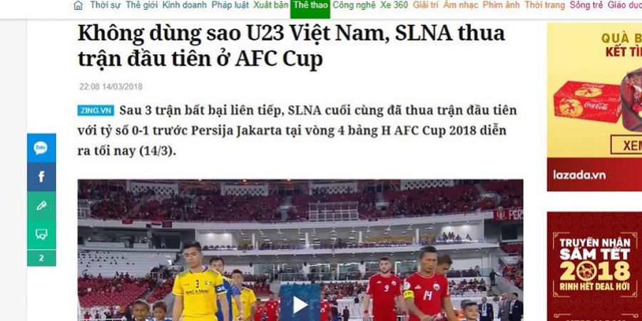 Kemenangan Persija Jakarta atas SLNA Diberitakan Seperti Ini oleh Media Vietnam, Pembelaan?