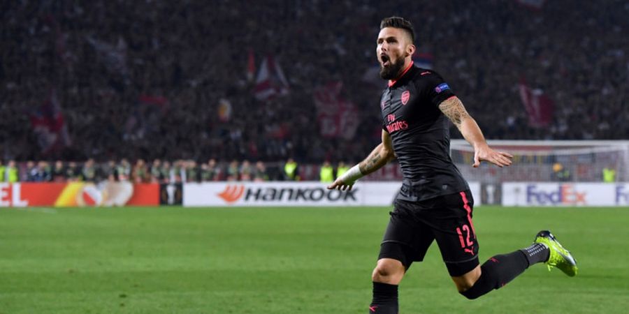 Gol Salto Olivier Giroud Bawa Arsenal Tumbangkan 10 Pemain Tuan Rumah di Liga Europa!