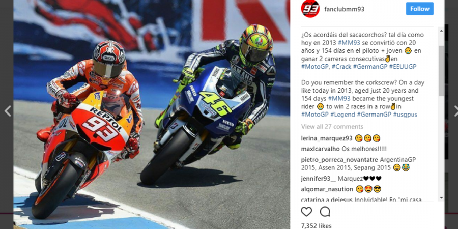 Fan Marc Marquez Unggah Foto 'Corkscrew' Marc-Vale 4 Tahun Lalu