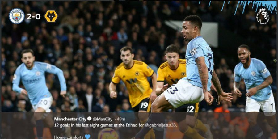 Kepala Gabriel Jesus Hantam Tiang Gawang dan Bawa Manchester City Menang