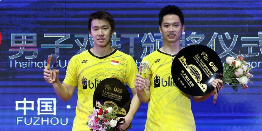 Usai Sabet Gelar Juara di China Open 2017, Marcus dan Kevin Langsung Bergaya Kocak