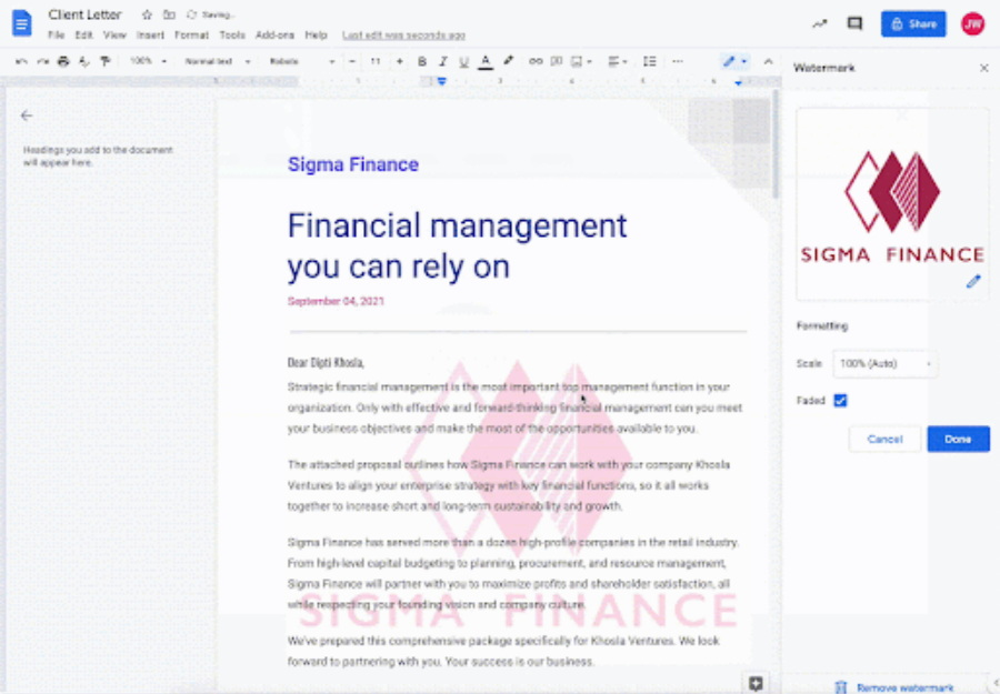 Fitur Watermark Google Docs