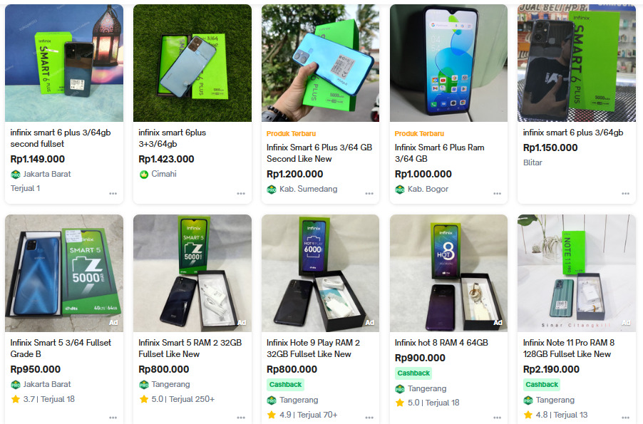Harga hp second Infinix Smart 6 Plus 3/64GB di Tokopedia.