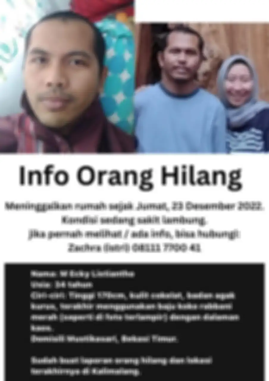 Istri Ecky menyabarkan foto tampang suaminya lantaran tak bisa dihubungi sejak akhir Desember 2022.