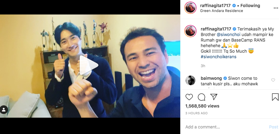 Raffi Ahmad membagikan momen kedekatannya dengan Siwon melalui akun instagram pribadinya.
