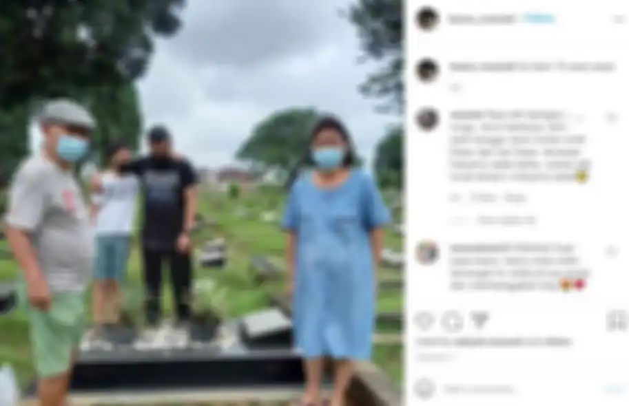 Unggahan Keanu Massaid saat mengunjungi makam Adjie Massaid sang ayah