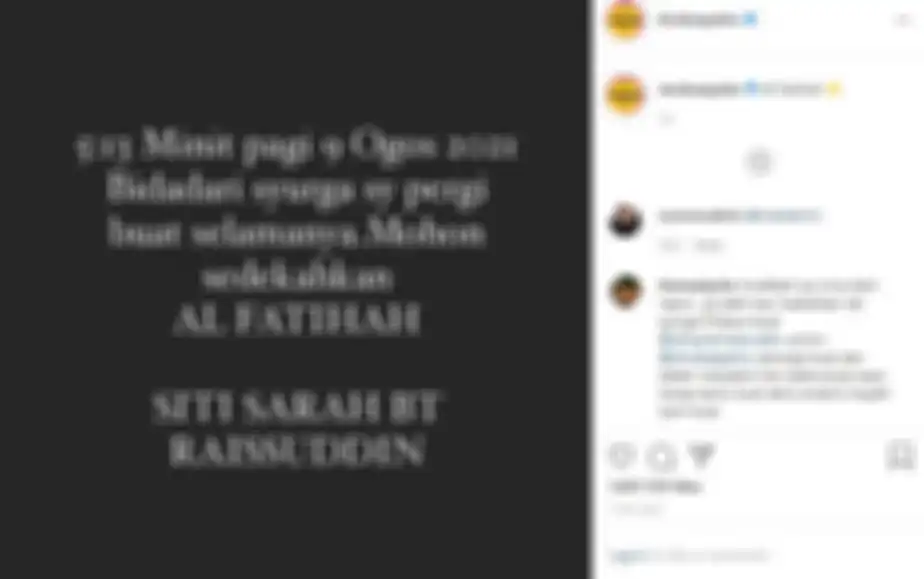 Penyanyi asal Malaysia, Siti Sarah Raisuddin, telah menghembuskan napas terakhir pada Senin (9/8/2021) kemarin di Pusat Medis Universiti Kebangsaan Malaysia.
