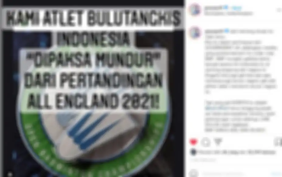 Unggahan Greysia Polii yang kecewa dengan BWF usai pemain Indonesia dipaksa mundur dari All England Open 2021, Kamis (18/3/2021).