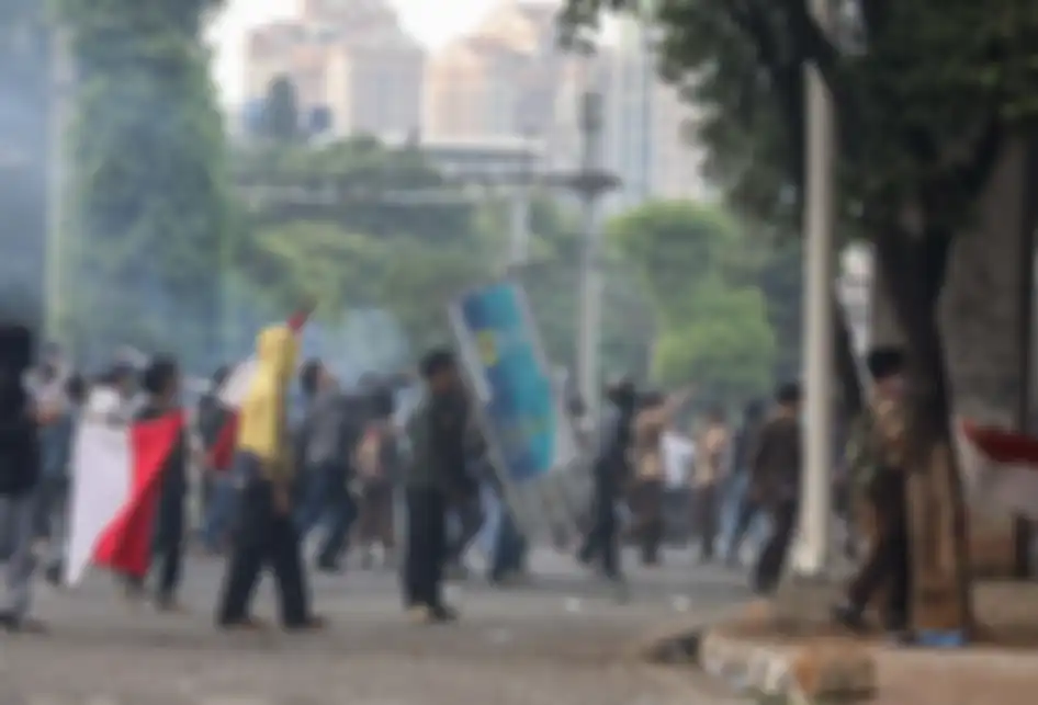 Pelajar melakukan Aksi Tolak RUKHP di Belakang Gedung DPR/MPR, Palmerah, Jakarta Barat, Rabu (25/9/2019).