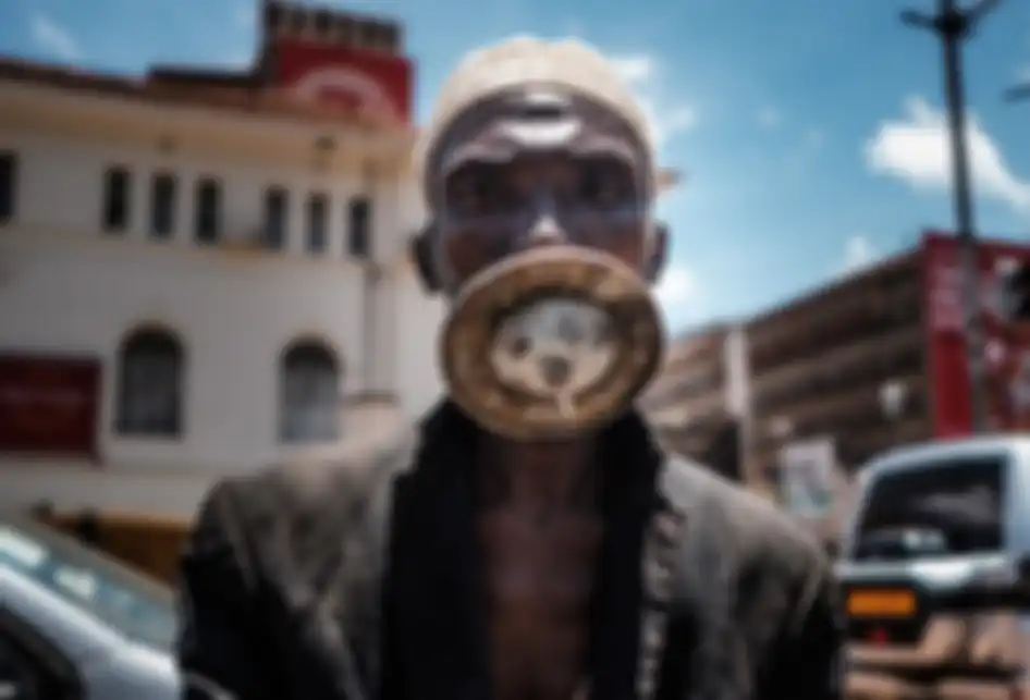 Seorang pria mengenakan semacam masker alternatif di tengah wabah virus corona (Covid-19) di Kampala, Uganda, Rabu (1/4/2020).