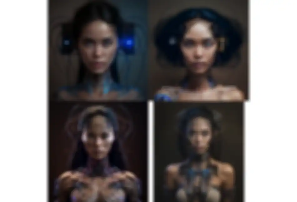 Contoh gambar buatan AI: human_half_robot_woman
