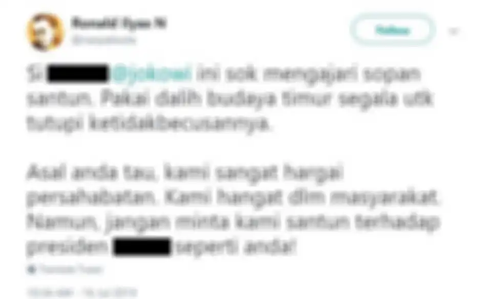 Tweet dari pemilik akun yang menghina Jokowi.