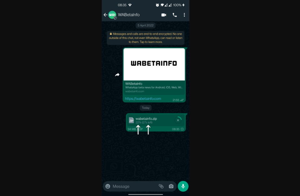 Tangkapan layar dari visual baru fitur pengiriman dokumen WhatsApp