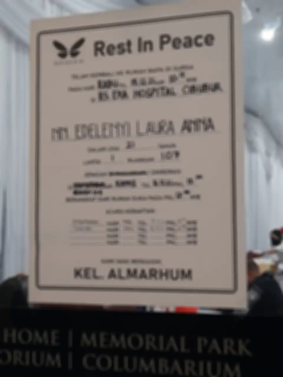 Jadwal kremasi jenazah Laura Anna di rumah duka Grand Heaven.
