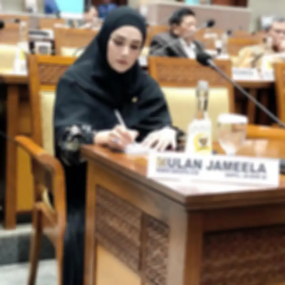 Penampilan stylish Mulan Jameela istri Ahmad Dhani saat rapat anggota DPR kenakan paduan rok plisket kekinian
