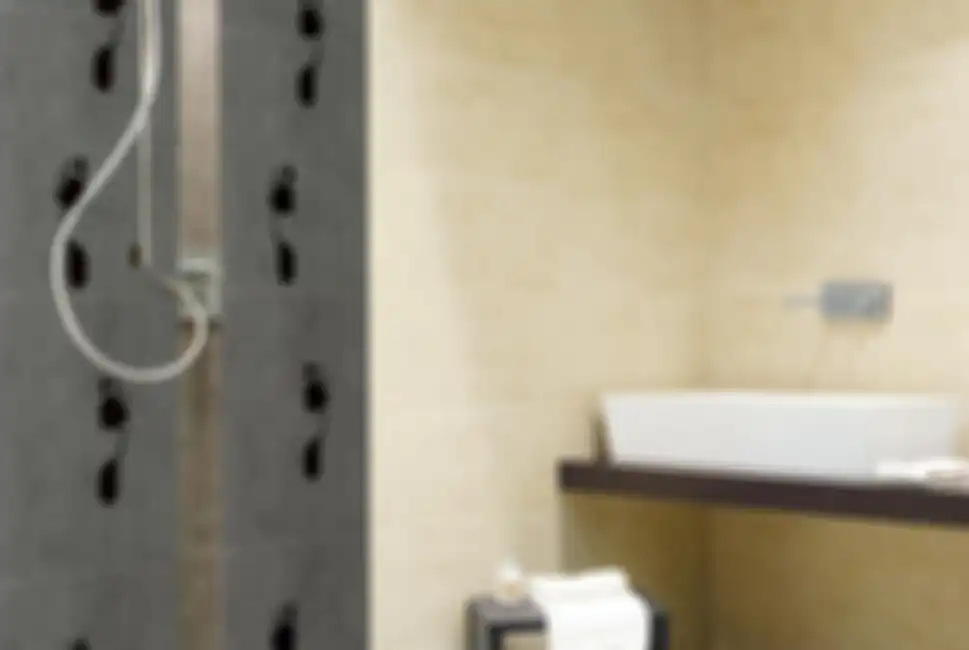 Homogeneous tile motif kaki jadi aksen di dinding kamar mandi.