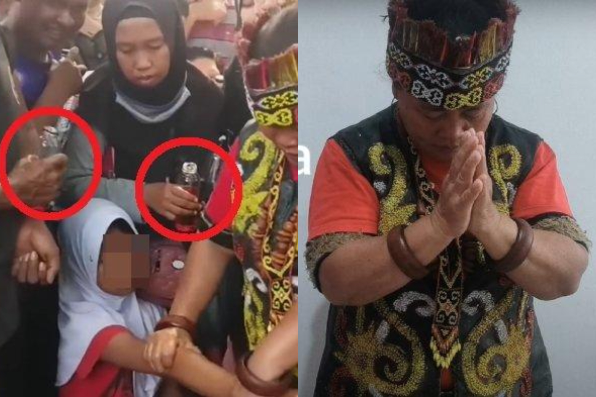 Gadis Dayak sedang membuat minyak bintang di hutan