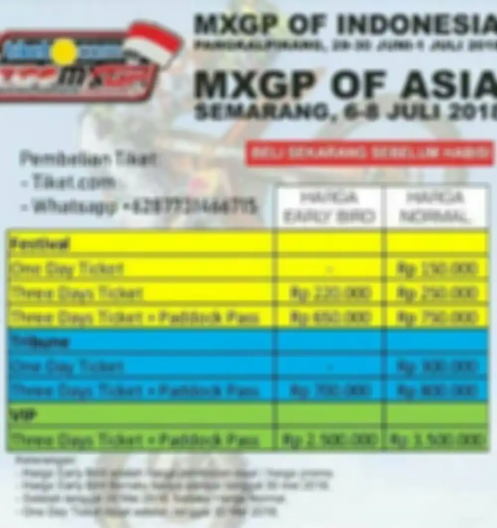 Harga tiket normal dan potongan untuk MXGP Indonesia