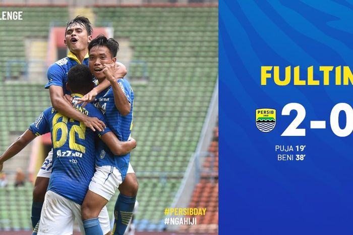 Para pemain Persib  Bandung merayakan gol ke gawang Hanoi FC dalam turnamen Asia Challenge 2020 di Stadion Shah Alam, Selangor, Malaysia, Minggu (19/1/2020).