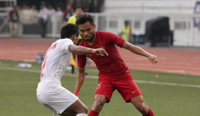 Saddil Ramdani pada laga timnas U-22 Indonesia vs Myanmar di semifinal SEA Games 2019 di Stadion Rizal Memorial, Sabtu (7/12/2019).