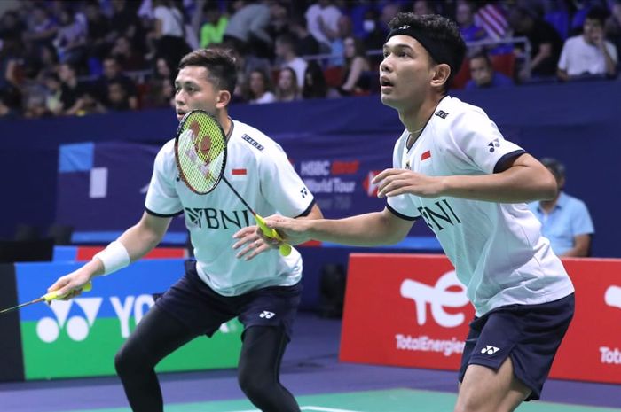 Pasangan ganda putra Indonesia, Fajar Alfian/Muhammad Rian Ardianto, pada babak kedua French Open 2022 di Stade Pierre de Coubertin, Paris, Prancis, Kamis (27/10/2022).