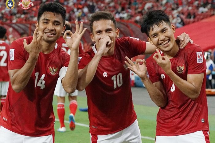 Winger timnas Indonesia, Egy Maulana Vikri, merayakan gol yang dicetaknya ke gawang Singapura pada leg kedua semifinal Piala AFF 2020.