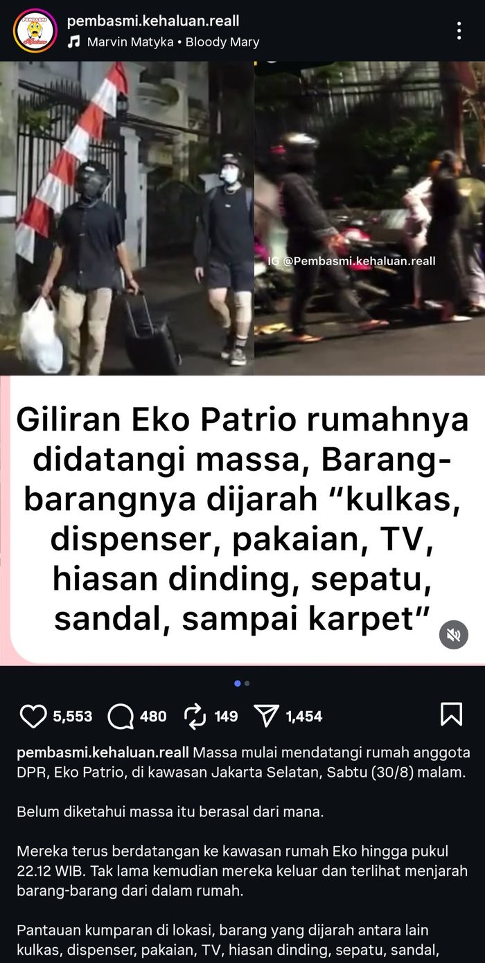 Rumah Eko Patrio dijarah massa.