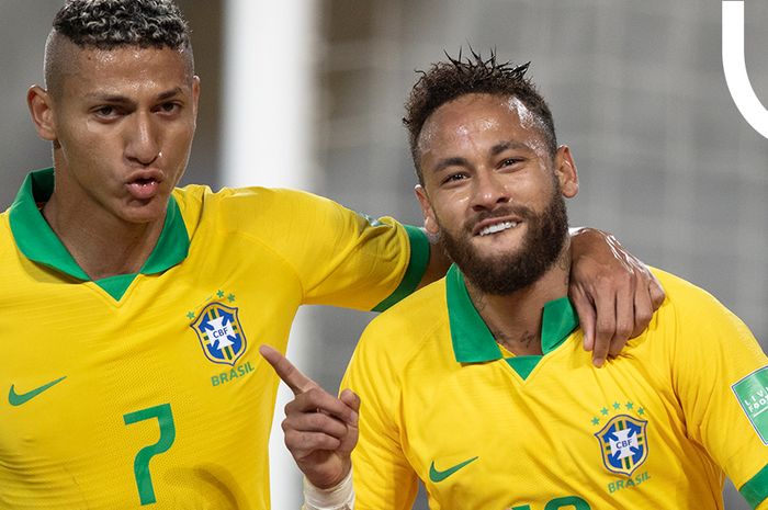 Neymar pada laga Brasil  VsPeru dalam laga Kualifikasi Piala Dunia 2022 zona Conmebol di Estadio Nacional, Peru, Rabu (14/10/2020) pagi WIB.