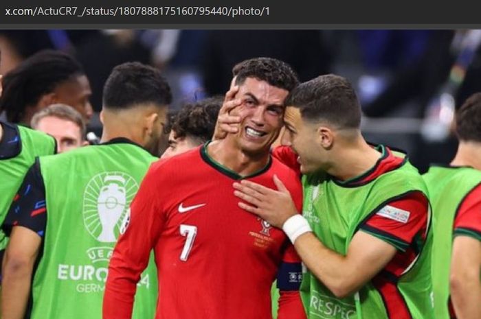 Momen Cristiano Ronaldo menangis jelang babak adu penalti kontra Slovenia di babak 16 besar Euro 2024.