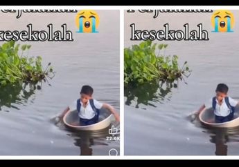 Viral, Bocah Nekat Naik Baskom Besar Pengganti Perahu untuk Melintasi Sungai Tiap Sekolah, Netizen Auto Colek Pemerintah