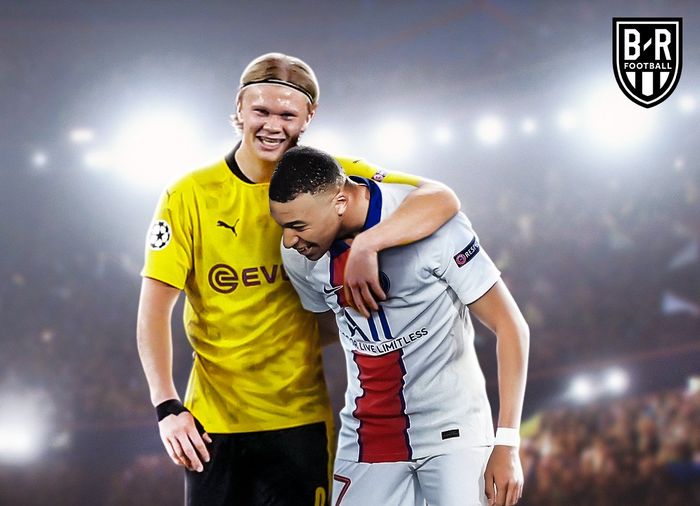 Ilustrasi dua wonderkid sepak bola, Erling Haaland (kiri) dan Kylian Mbappe.