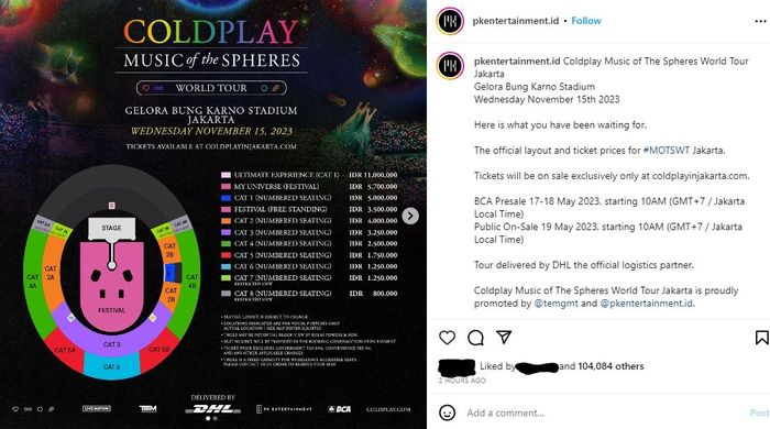 Harga tiket konser Coldplay 'Music of The Spheres' Jakarta. 