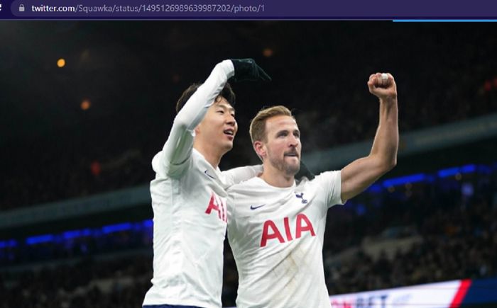 Selebrasi kemenangan Son Heung-min dan Harry Kane pada laga Manchester City melawan  Tottenham Hotspur di Liga Inggris, Sabtu (19/2/2022) atau Minggu dini hari WIB 