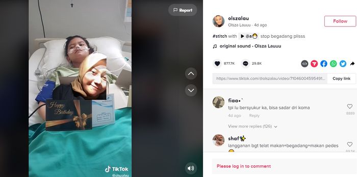 Pemilik akun TikTok @olszalau menceritakan dirinya bisa mengalami koma