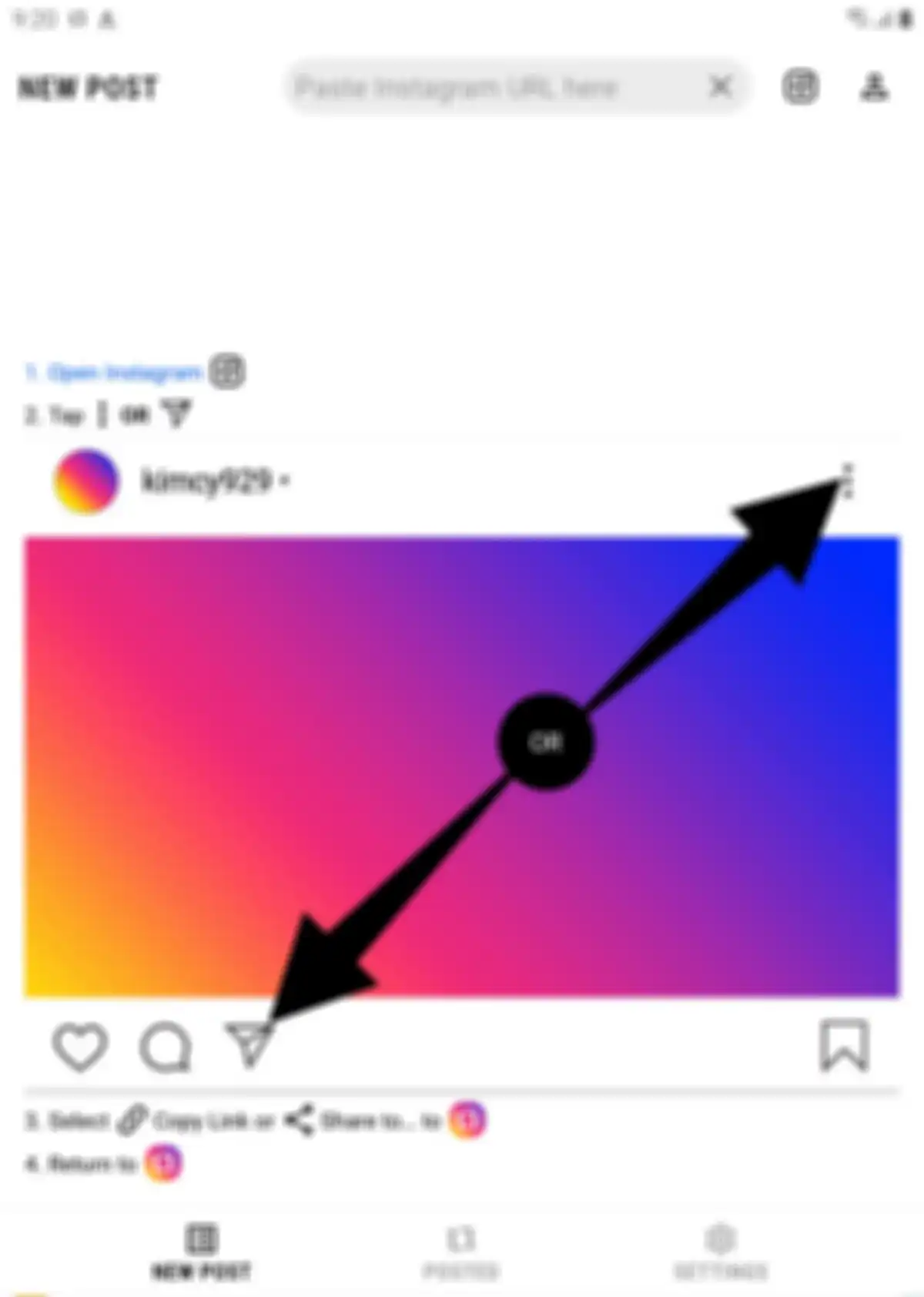 Tampilan Repost for Instagram.