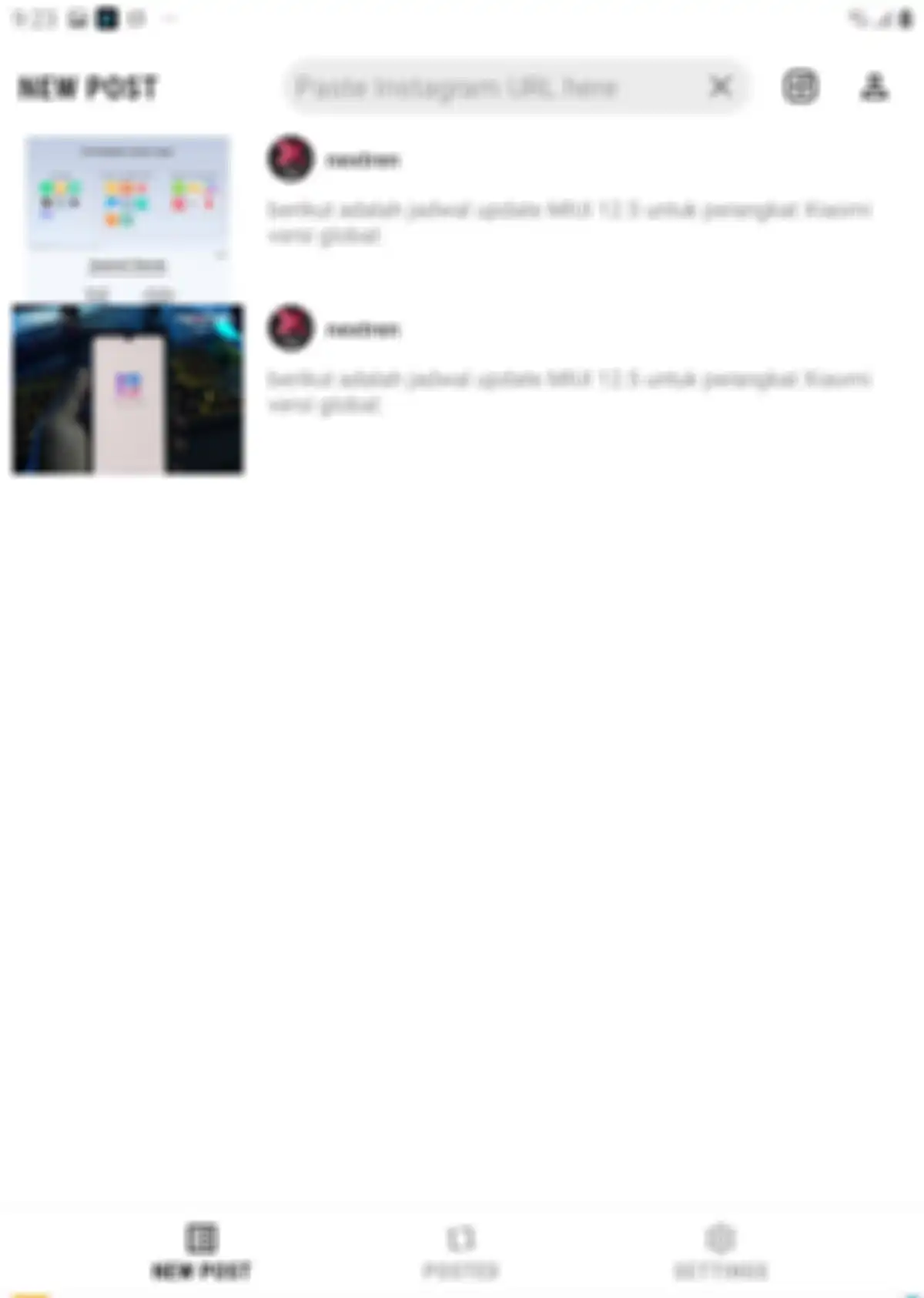 Tampilan Repost for Instagram.