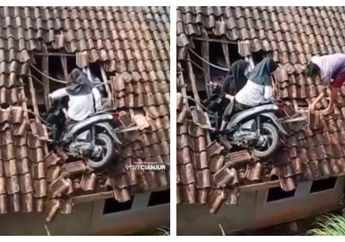 Niat Hati Mau Ngabuburit Naik Motor, 2 Bocil SD di Tasikmalaya Malah Berakhir Nyungsep di Atas Genteng Rumah Warga: Remnya Blong!