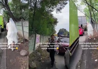 Terjebak Macet, Pengantin Wanita Ini Rela Turun Mobil dan Lari-larian di Trotoar Jalan Pakai Gaun Demi Tak Telat ke Lokasi: Udah Kek Drama Korea!