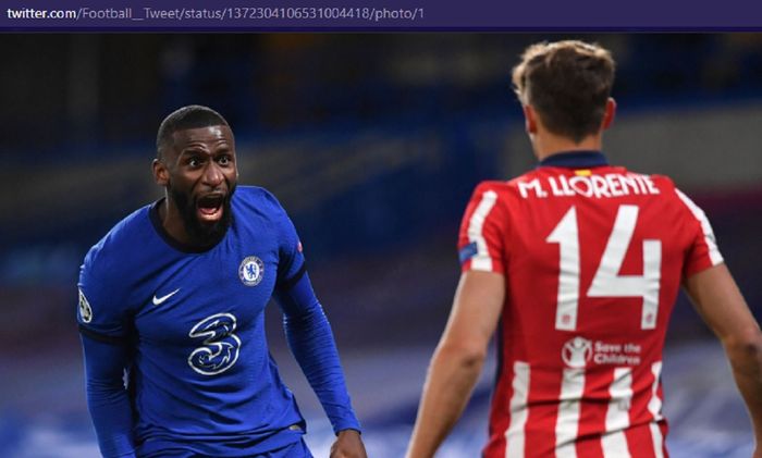 Bek Chelsea,  Antonio Ruediger (kiri), dalam laga melawan Atletico Madrid pada leg kedua babak 16 besar Liga Champions 2020-2021 Rabu (17/3/2021) waktu setempat atau Kamis dini hari WIB