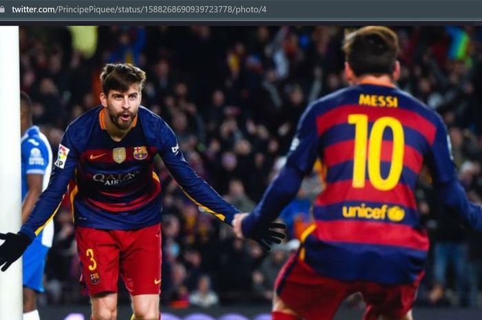 Gerard Pique dan Lionel Messi saat sama-sama masih membela Barcelona.